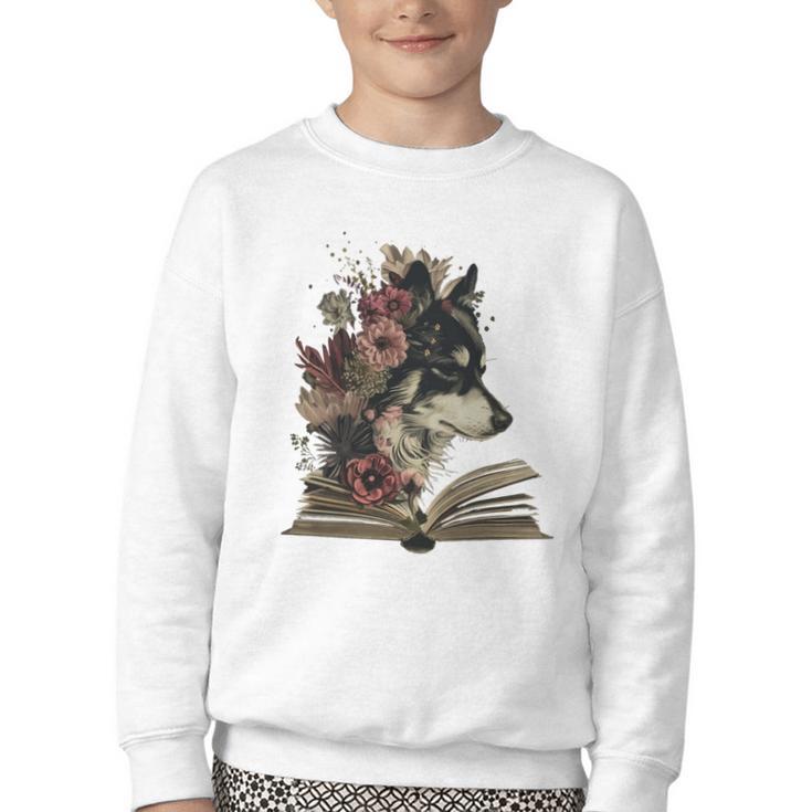 Dog Book Flower Youth Crewneck Sweatshirt