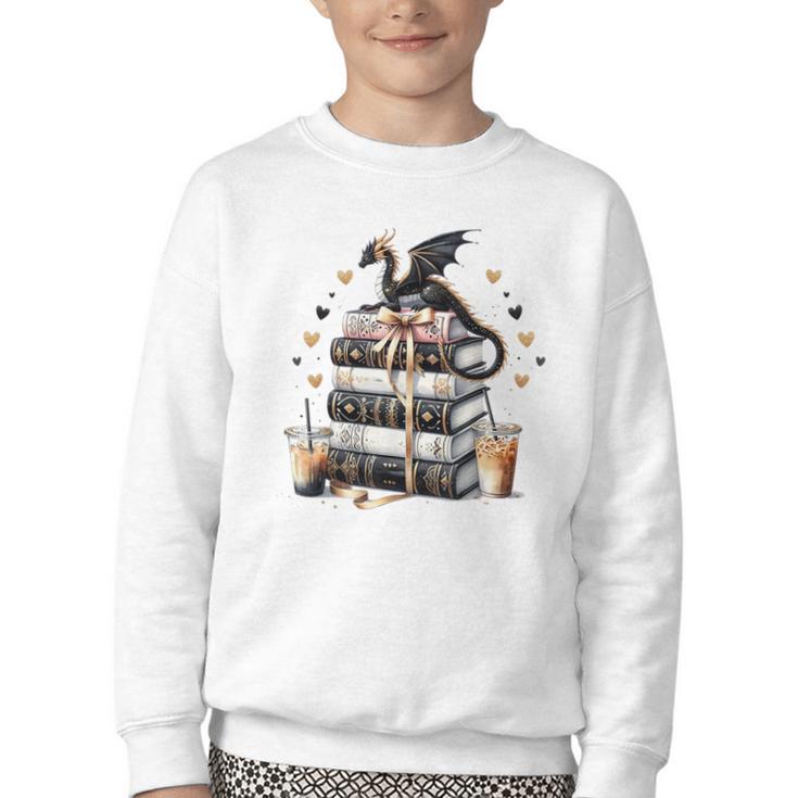 Dragon Hoard Of Books Reading Lover Cute Art Youth Crewneck Sweatshirt