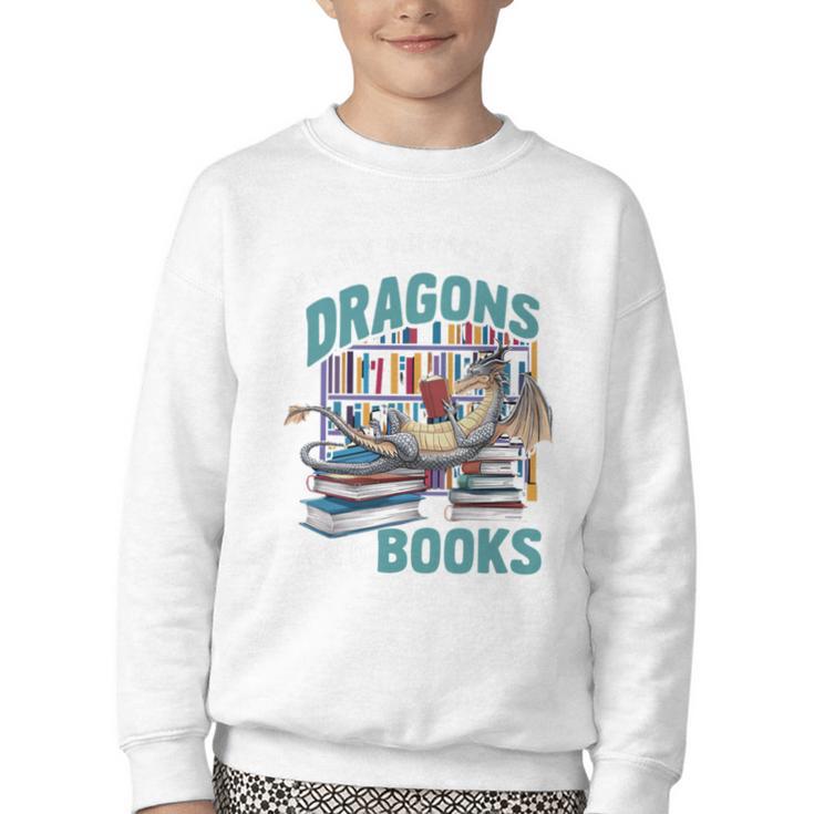 Easily Distracted By Dragons And Books Bookworm Youth Crewneck Sweatshirt