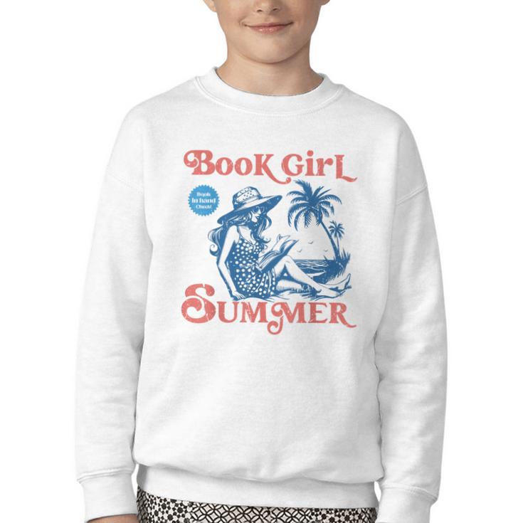 Girl Reading Book Summer Beach Vacation For Book Lover Youth Crewneck Sweatshirt