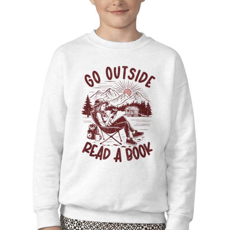 Go Outside Read a Book Vintage Bibliophiles Youth Crewneck Sweatshirt