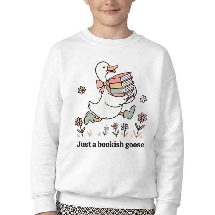 Goose With Books Cute Bookworm Reader Youth Crewneck Sweatshirt