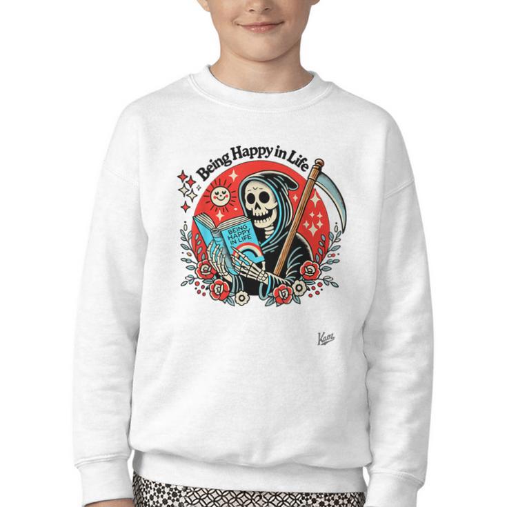 Grim Reaper Reads a Book Youth Crewneck Sweatshirt