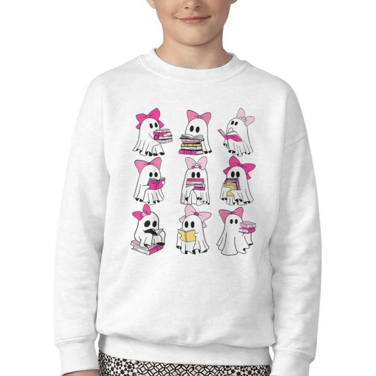 Halloween Pink Ghost Read More Books Spooky Boo Teacher Kids Youth Crewneck Sweatshirt