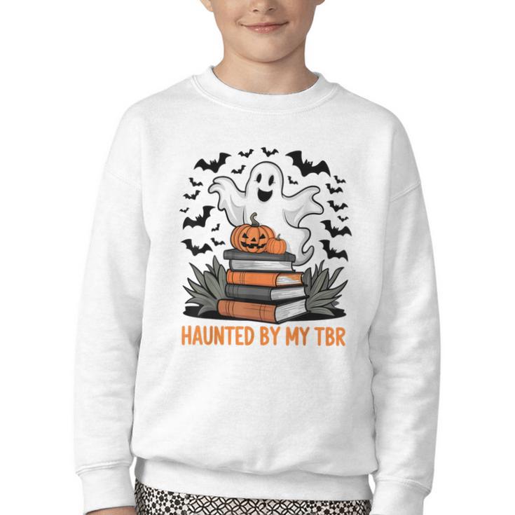 Haunted By My TBR Boo Halloween Book Lover Librarian Youth Crewneck Sweatshirt