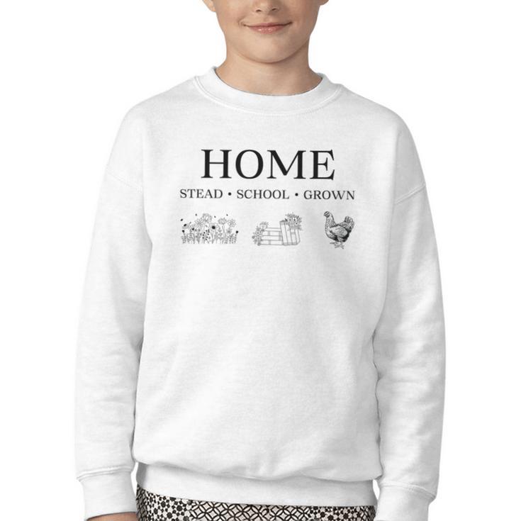 Home Stead School Grown Flowers Book Chicken Youth Crewneck Sweatshirt