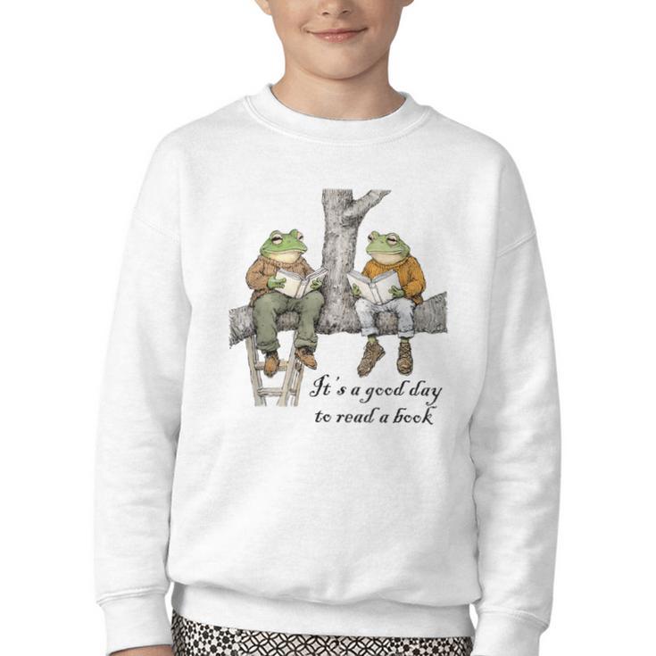 It's A Good Day To Read A Book Frog Toad Youth Crewneck Sweatshirt
