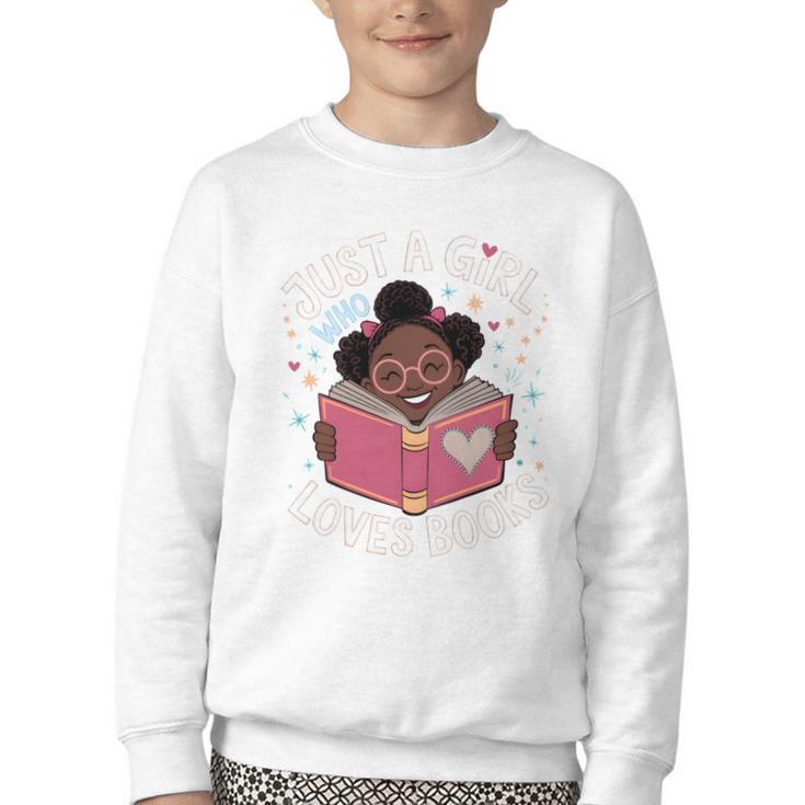 Just A Girl Who Loves Books Cute African American Afro Youth Crewneck Sweatshirt