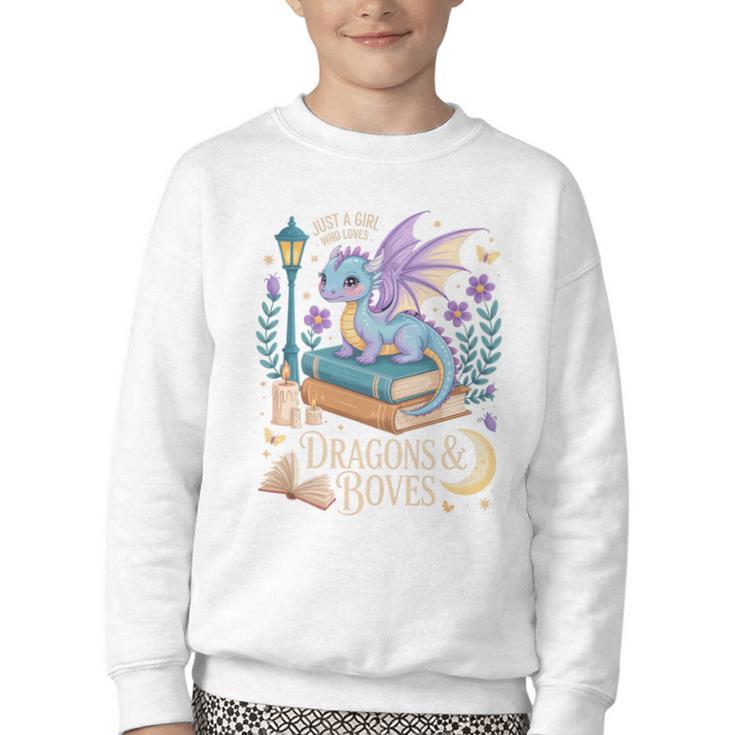 Just a Girl Who Loves Dragons & Books Reader Fantasy Fun Premium Tri-Blend Youth Crewneck Sweatshirt
