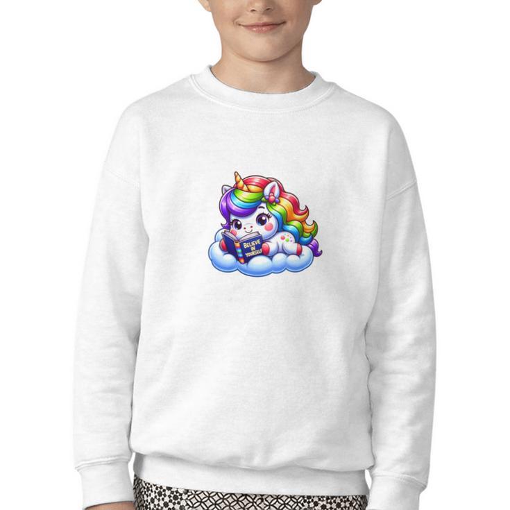 Just One More Chapter Bookish Book Unicorn Reading Book Youth Crewneck Sweatshirt