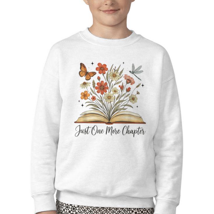 Just One More Chapter Open Book Flowers Youth Crewneck Sweatshirt