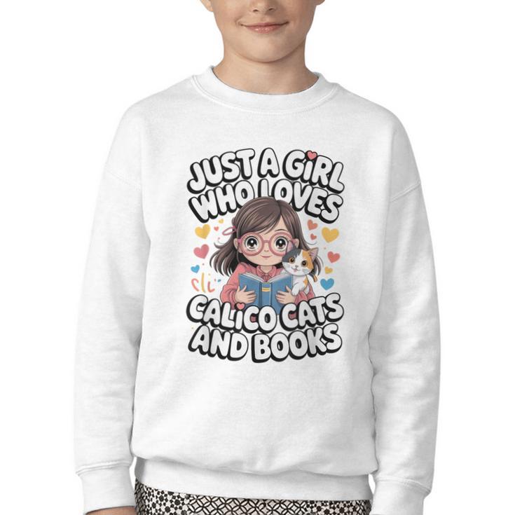 Kawaii Cat And Books Just A Girl Who Loves Both Youth Crewneck Sweatshirt