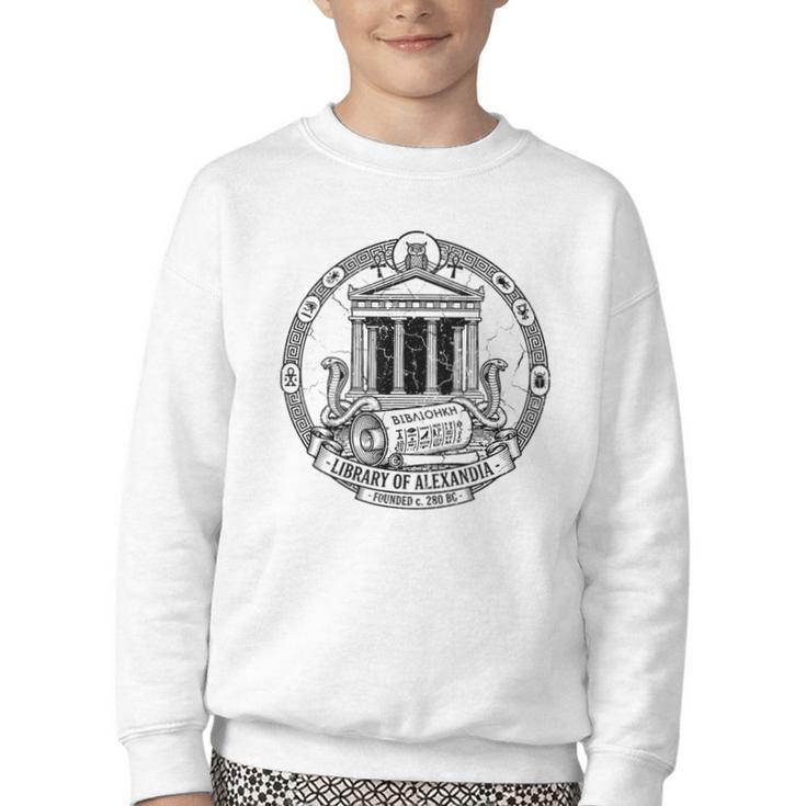 Library Of Alexandria Ancient Book Lover Librarian Books Youth Crewneck Sweatshirt
