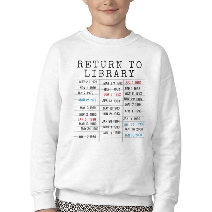 Library Card Due Date Stamp Book Lover Reading Vintage Read Youth Crewneck Sweatshirt