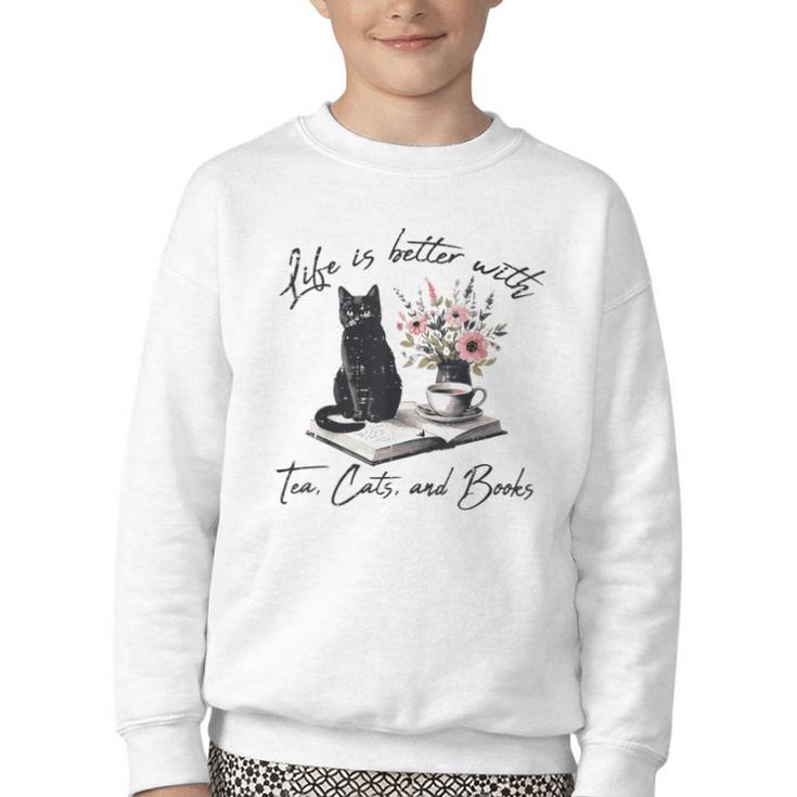 Life Better With 2 Cats Books Kitten Kitty Women Girls Kids Youth Crewneck Sweatshirt