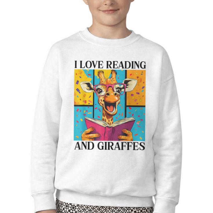 Love Reading And Giraffes Cute Giraffe Reading Book Lovers Youth Crewneck Sweatshirt