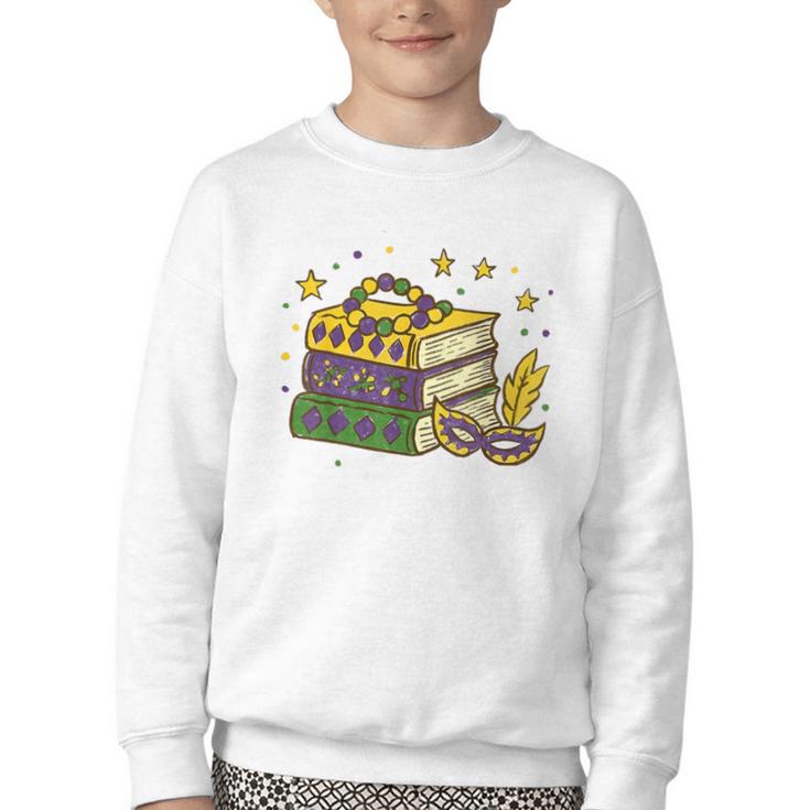 Mardi Gras Book Lover Reading Reader Men Women Kids Youth Crewneck Sweatshirt