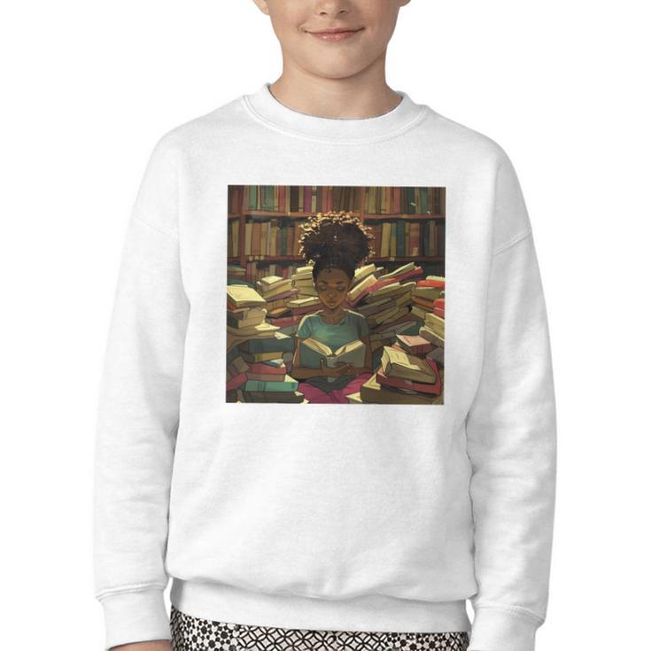 Melanin Afro Women Educated Reading Book History Girls Youth Crewneck Sweatshirt