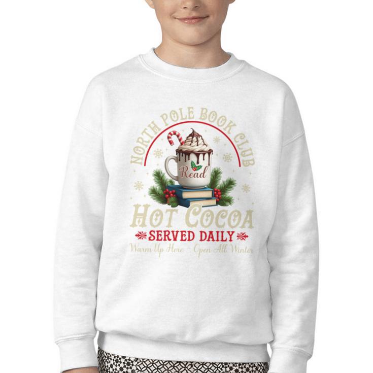 North Pole Book Club Hot Cocoa Librarians Bookish Christmas Youth Crewneck Sweatshirt