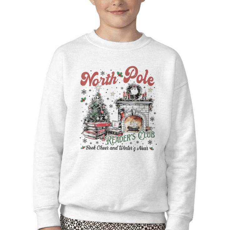 North Pole Book Club Book Lover Bookish Bookworm Christmas Youth Crewneck Sweatshirt