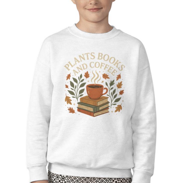 Plants Books And Coffee Nature Leaves Reading Book Lover Premium Tri-Blend Youth Crewneck Sweatshirt