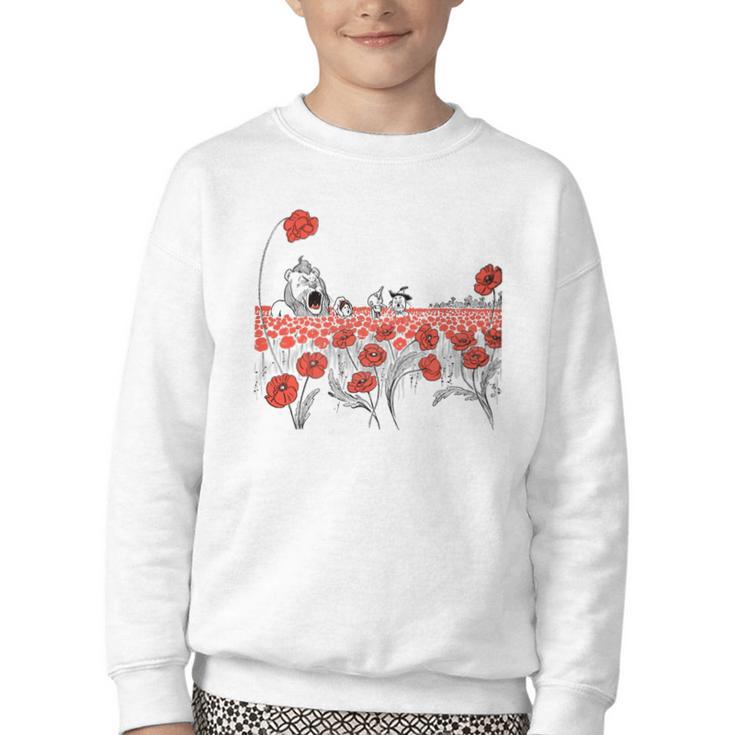 Poppy Field Wizard Of Oz Cowardly Brave Lion Book Youth Crewneck Sweatshirt