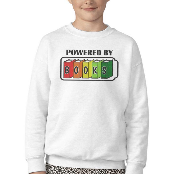 Powered By Books  Bookworm Librarian Reading Youth Crewneck Sweatshirt