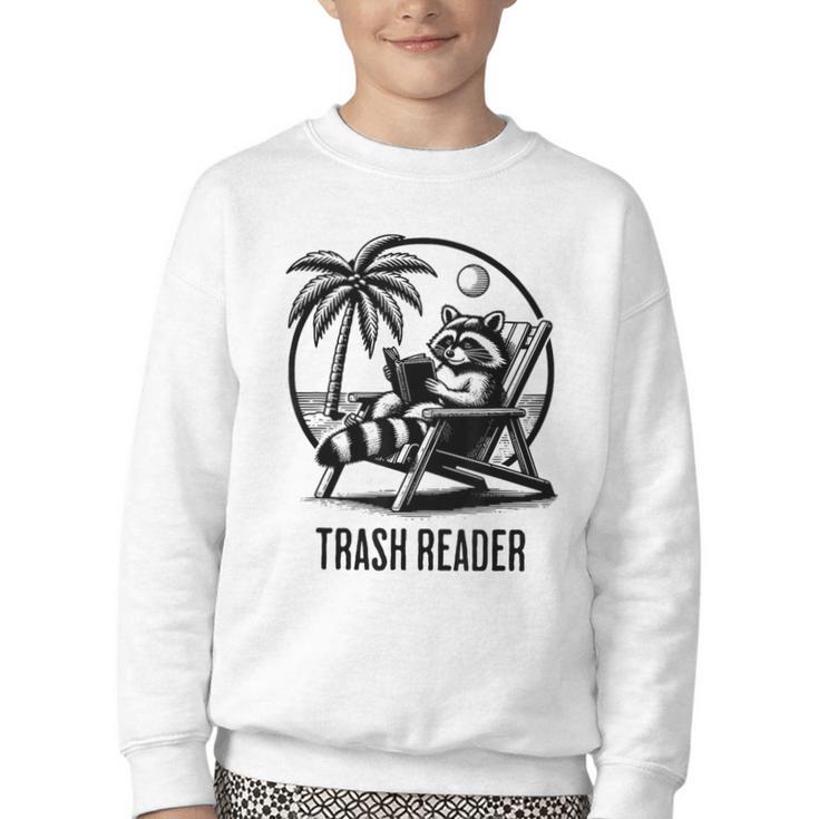 Raccoon Reading Books Summer Humor Trash Reader Youth Crewneck Sweatshirt