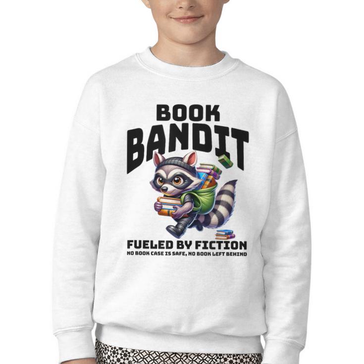 Racoon-Bookworm-Book Bandit-Fueled By Fiction Youth Crewneck Sweatshirt