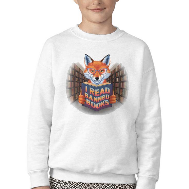 I Read Banned Books Sly Fox Reading Books Youth Crewneck Sweatshirt