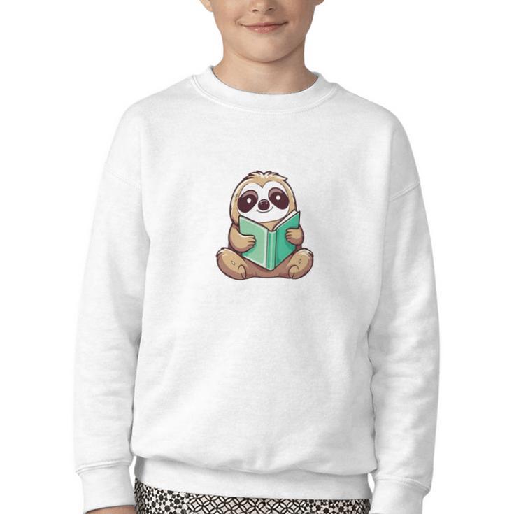 I Read Past My Bedtime Reading Sloth Book Lover Youth Crewneck Sweatshirt