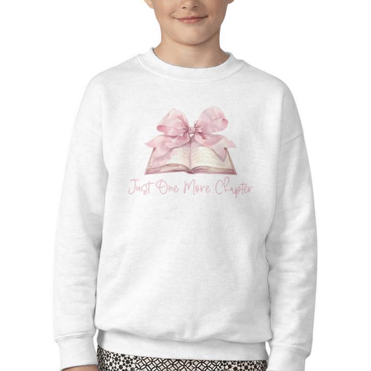 Reading Books Mom Mothers Day Coquette Pink Bow Book Lovers Youth Crewneck Sweatshirt