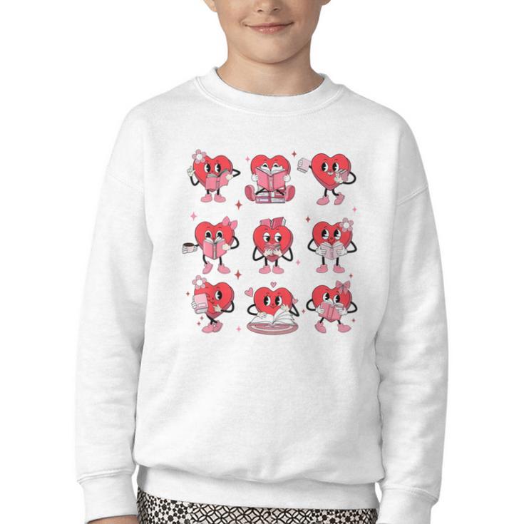 Reading Heart Book Valentines Day Teacher Women Girl Youth Crewneck Sweatshirt