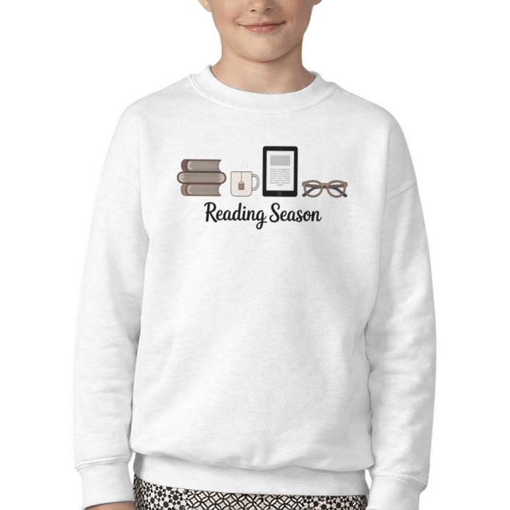 Reading Season Book Lover Librarian Cozy Bookworm Youth Crewneck Sweatshirt