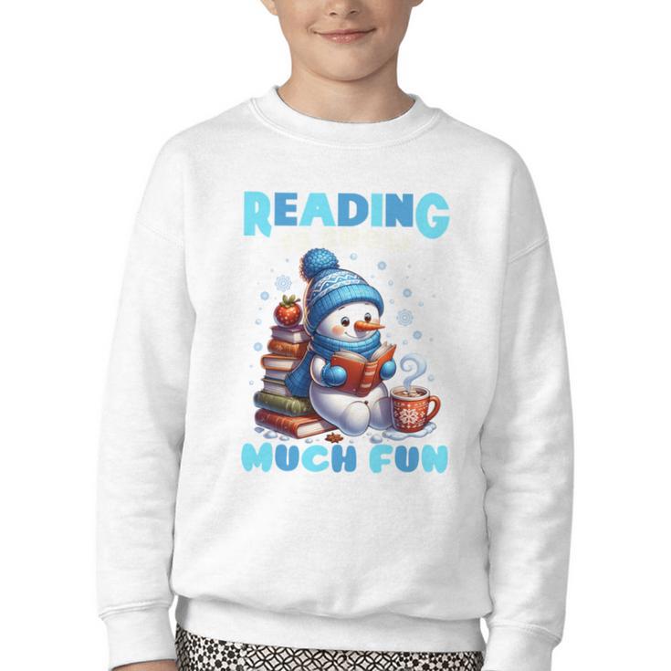 Reading Is Snow Much Fun Christmas Xmas Book Reading Youth Crewneck Sweatshirt