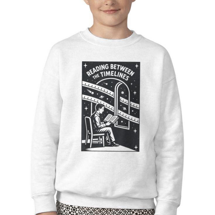 Reading Between The Timelines Time Travel Books Youth Crewneck Sweatshirt