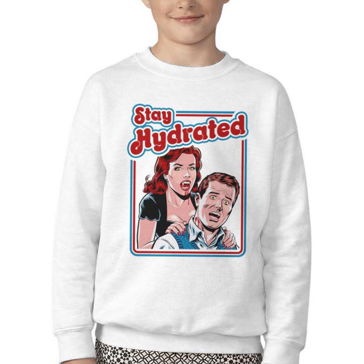 Retro Vampire Book Cover Style Stay Hydrated Halloween Youth Crewneck Sweatshirt
