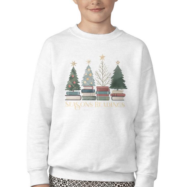 Seasons Readings Christmas Tree Book Lover Youth Crewneck Sweatshirt