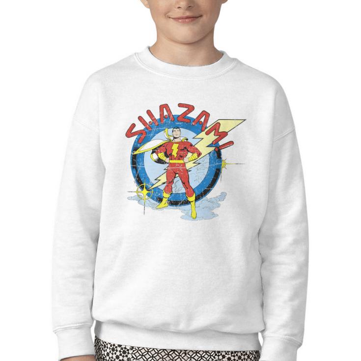 Shazam Comic Book Art Heroic Portrait Vintage Youth Crewneck Sweatshirt