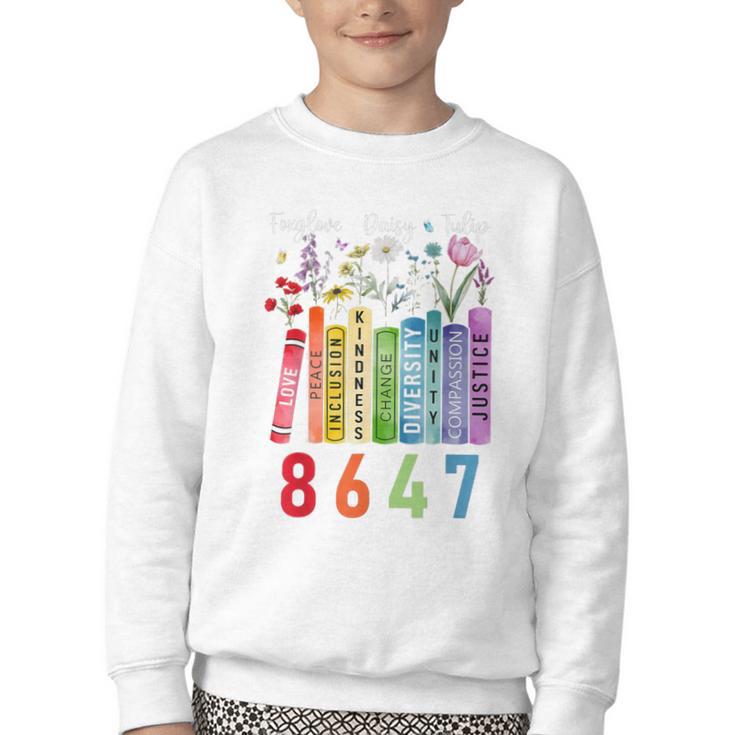 Subtle Floral Foxglove Daisy Tulip Book Lover Youth Crewneck Sweatshirt