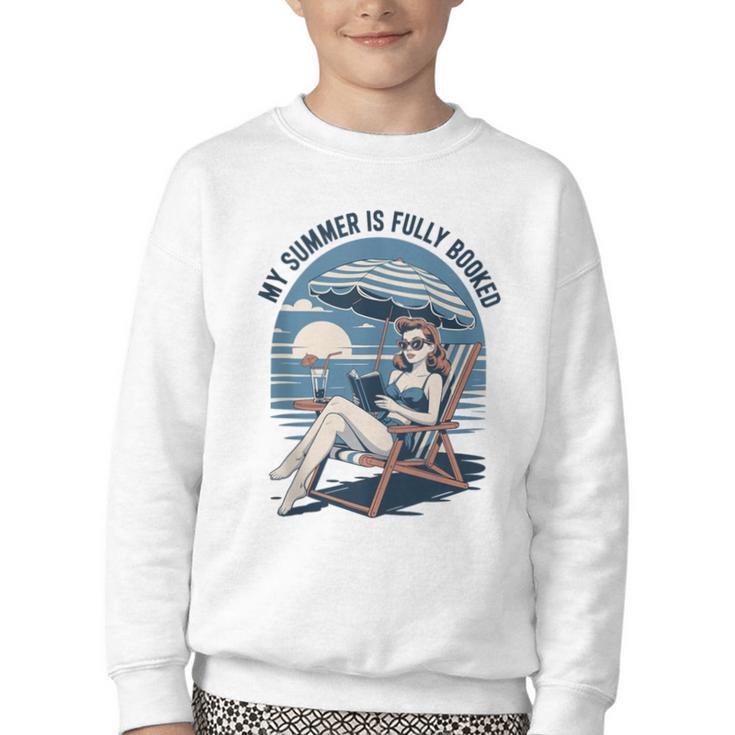 My Summer Is Fully Booked Fun Girls Summer Book Lovers Youth Crewneck Sweatshirt