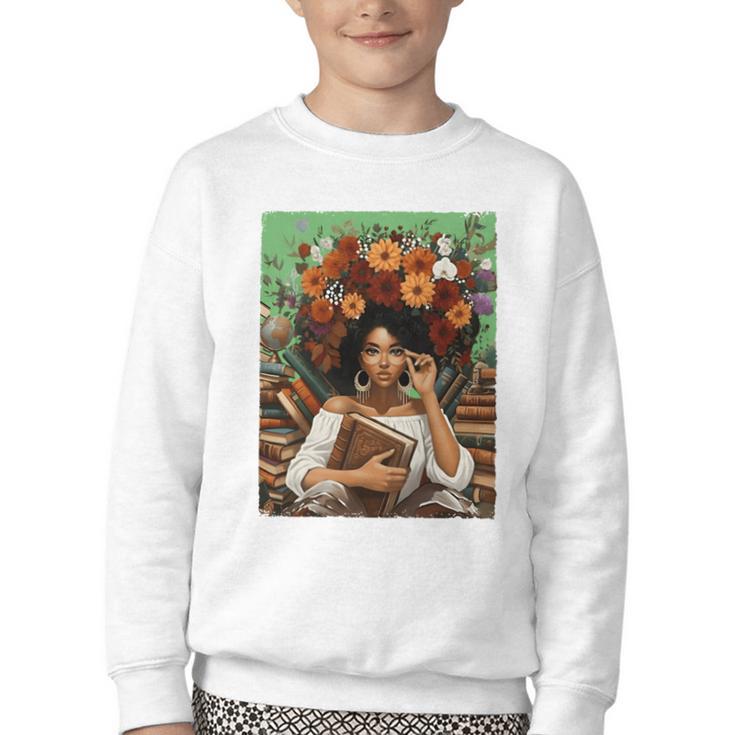 History Month Black Afro Girl Women Book Lovers Floral Youth Crewneck Sweatshirt