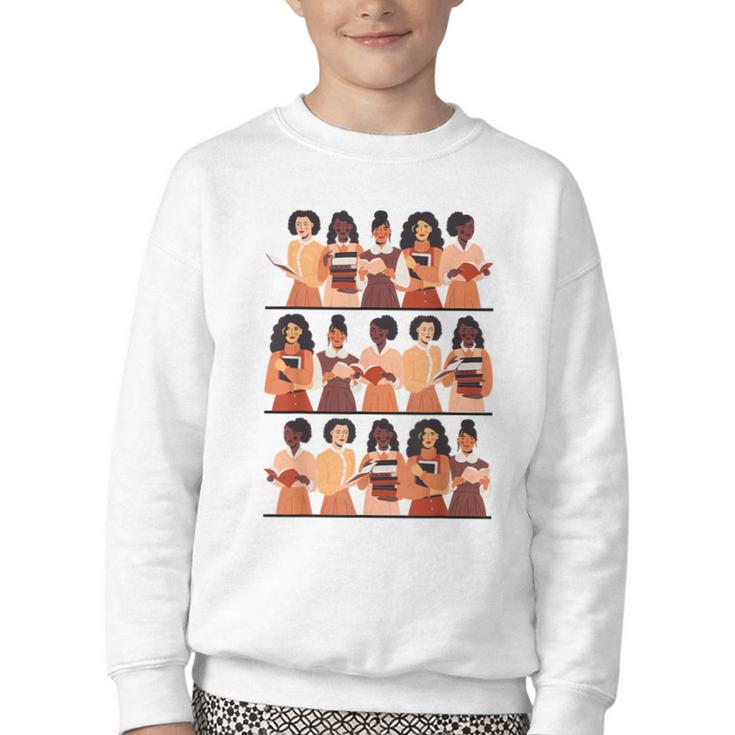 History Month Educated Black Women Girls Reading Books Youth Crewneck Sweatshirt