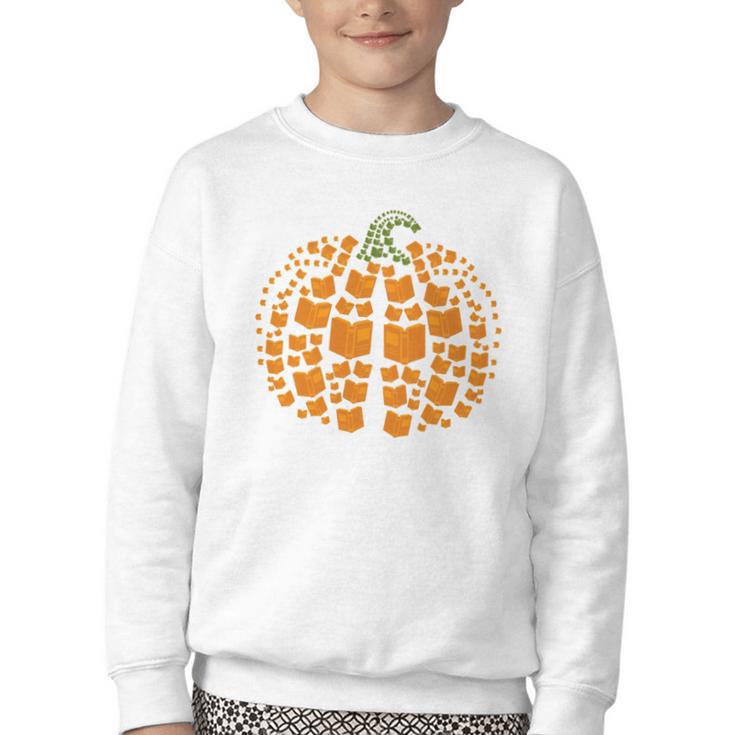 Vintage Book Pumpkin Autumn Fall Librarians Bookworm Teacher Youth Crewneck Sweatshirt