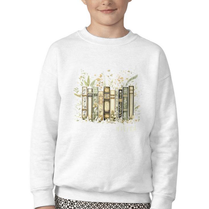 Vintage Floral Bookshelf I Have No Shelf Control Book Lovers Youth Crewneck Sweatshirt