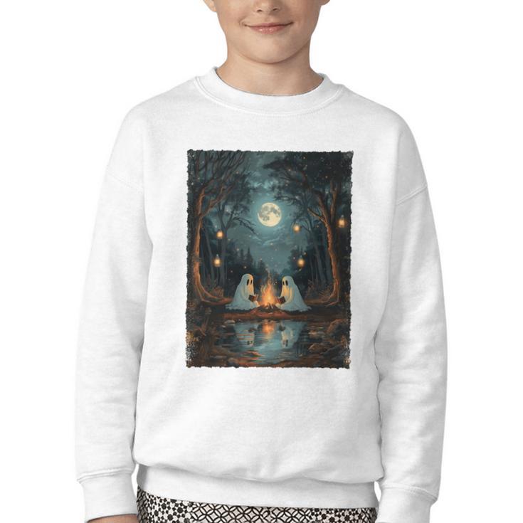 Vintage Ghost Book Reading Camping Gothic Halloween Teachers Youth Crewneck Sweatshirt