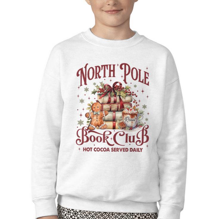 Vintage Retro North Pole Book Club Hot Cocoa Youth Crewneck Sweatshirt