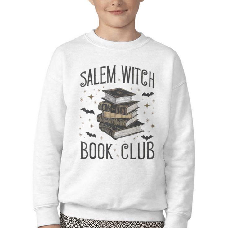 Vintage Salem Book Club Cat Bookish Spooky Halloween Youth Crewneck Sweatshirt