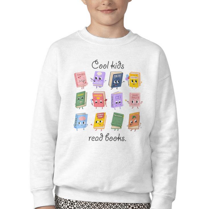 Women Cool Kids Read Books Teacher Back To School Librarian Youth Crewneck Sweatshirt