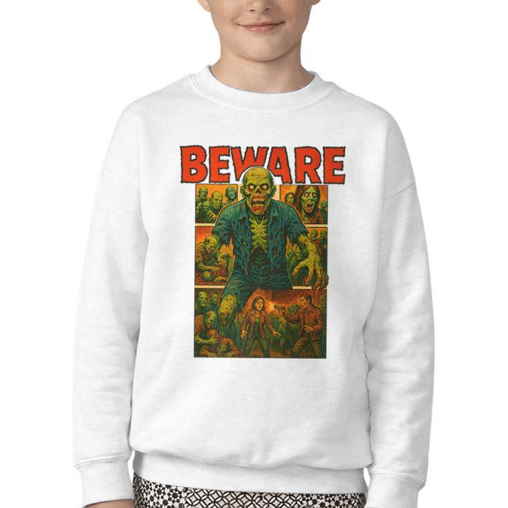 Zombie Tee Horror Movie Poster Vintage Comic Book Graphic Premium Youth Crewneck Sweatshirt